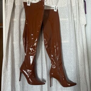Brown Shinny Knee-High Boots